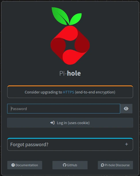 The web-based login portal for the Pi-hole administration dashboard.