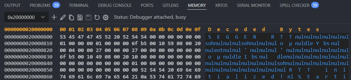 Memory view of RAM where RTT is placed