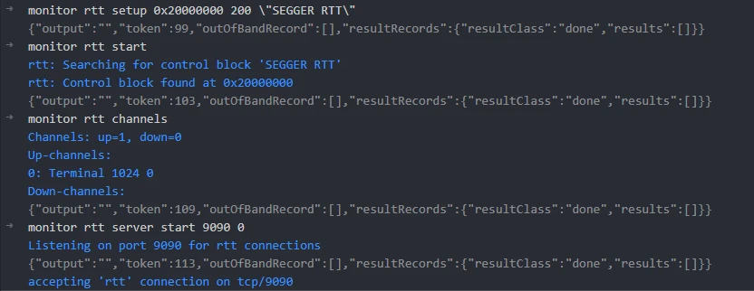 monitor command output in gdb session