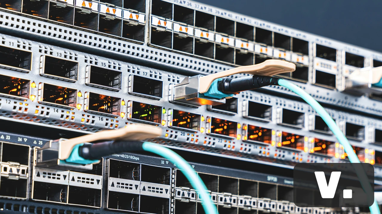 Abstract high-tech network visualization with data connection lines.